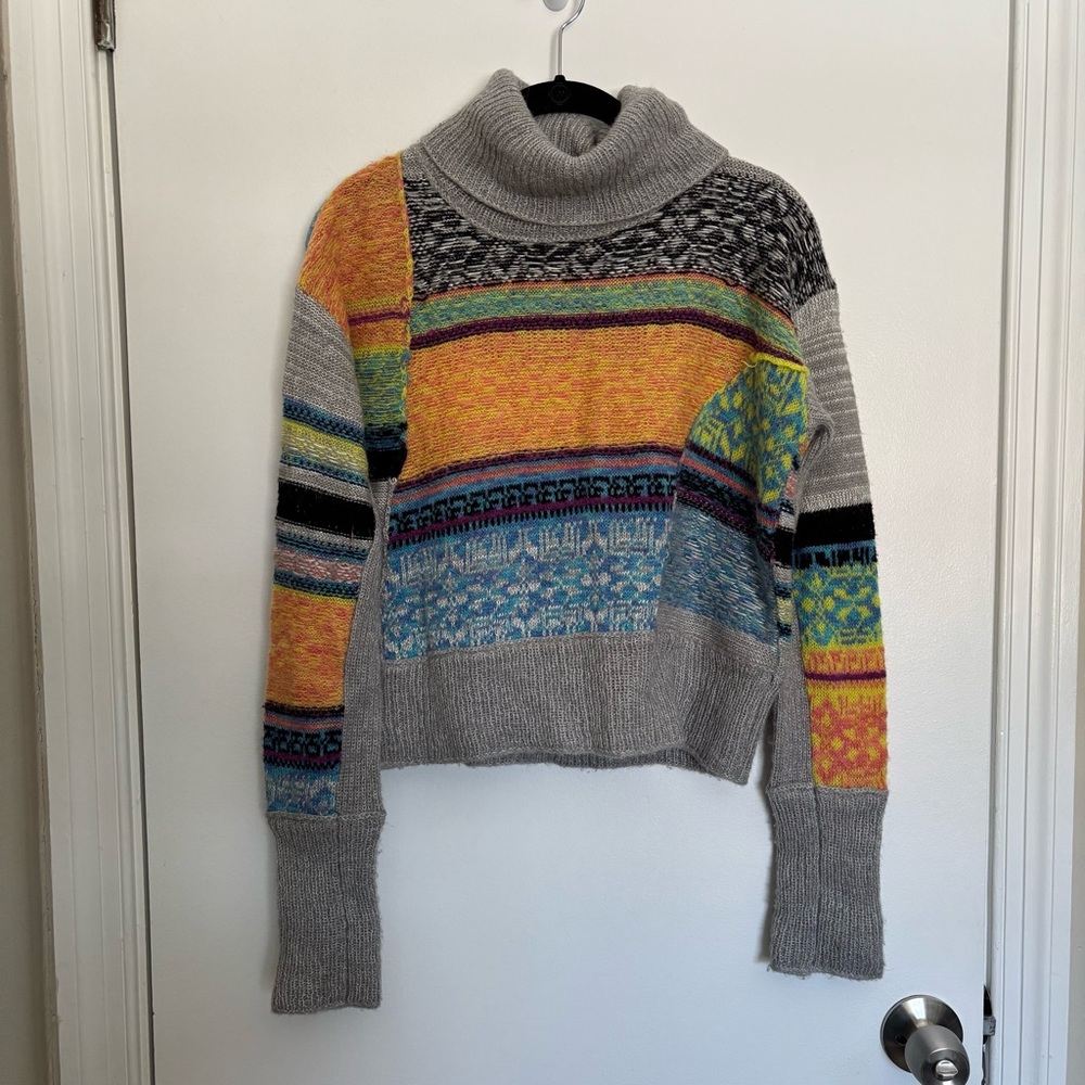 Free People This and That Stripe Turtleneck Sweater Looks Handmade Patchwork XS